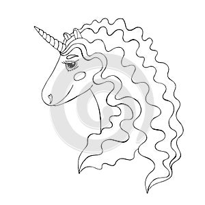 Black line Unicorn for coloring book or page