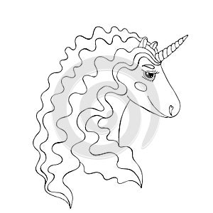 Black line Unicorn for coloring book or page