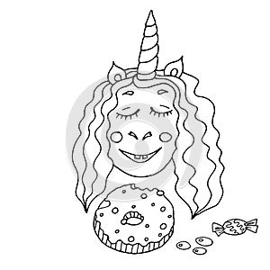 Black line Unicorn for coloring book or page