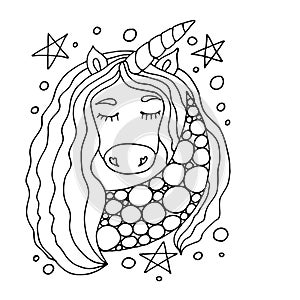 Black line Unicorn for coloring book or page