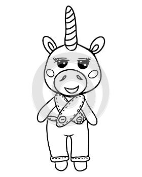 Black line Unicorn for coloring book or page