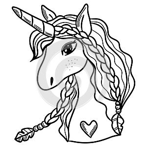 Black line Unicorn for coloring book or page