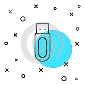 Black line USB flash drive icon isolated on white background. Random dynamic shapes. Vector