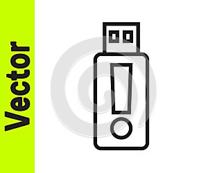 Black line USB flash drive icon isolated on white background. Vector