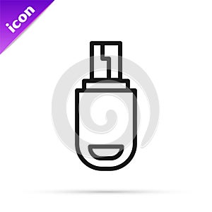 Black line USB flash drive icon isolated on white background. Vector