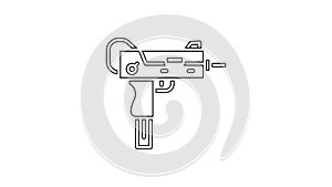 Black line UZI submachine gun icon isolated on white background. Automatic weapon. 4K Video motion graphic animation