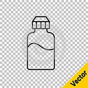 Black line Vape liquid bottle for electronic cigarettes icon isolated on transparent background. Vector