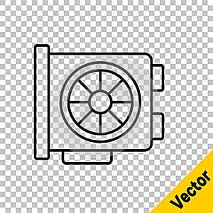 Black line Video graphic card icon isolated on transparent background. Vector