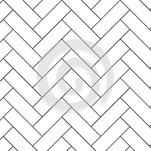 Black line vintage herringbone wooden floor. Vector monochrome seamless pattern. Parquet design texture