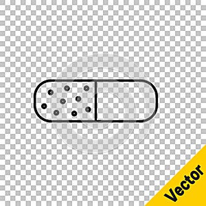 Black line Vitamin complex of pill capsule icon isolated on transparent background. Healthy lifestyle. Vector