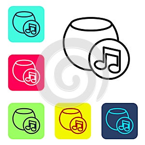 Black line Voice assistant icon isolated on white background. Voice control user interface smart speaker. Set icons in