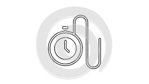 Black line Watch with a chain icon isolated on white background. 4K Video motion graphic animation