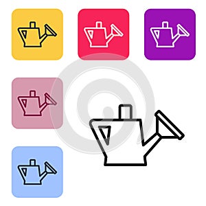 Black line Watering can icon isolated on white background. Irrigation symbol. Set icons in color square buttons. Vector