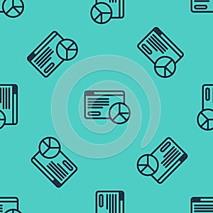 Black line Web analytics information and development website statistic icon isolated seamless pattern on green