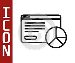 Black line Web analytics information and development website statistic icon isolated on white background. Analysis