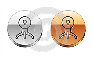 Black line Web camera icon isolated on white background. Chat camera. Webcam icon. Silver-gold circle button. Vector