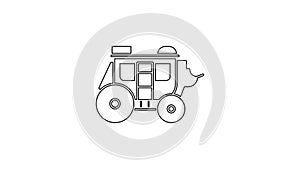 Black line Western stagecoach icon isolated on white background. 4K Video motion graphic animation