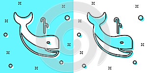 Black line Whale icon isolated on green and white background. Random dynamic shapes. Vector