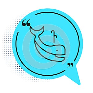 Black line Whale icon isolated on white background. Blue speech bubble symbol. Vector