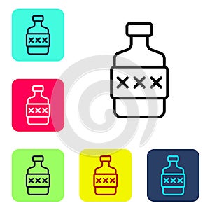 Black line Whiskey bottle icon isolated on white background. Set icons in color square buttons. Vector