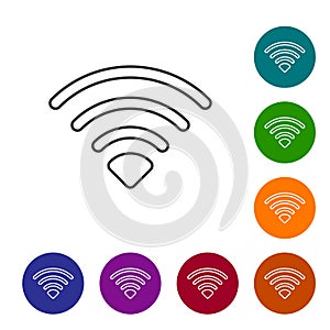 Black line Wi-Fi wireless internet network symbol icon isolated on white background. Set icons in color circle buttons