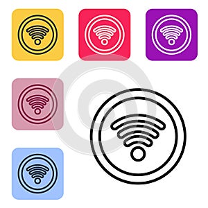 Black line Wi-Fi wireless internet network symbol icon isolated on white background. Set icons in color square buttons