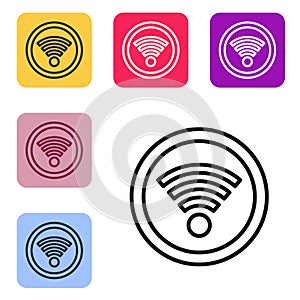 Black line Wi-Fi wireless internet network symbol icon isolated on white background. Set icons in color square buttons