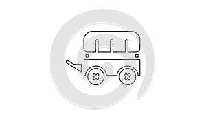 Black line Wild west covered wagon icon isolated on white background. 4K Video motion graphic animation