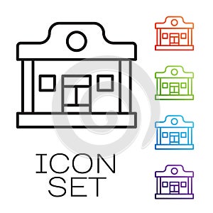 Black line Wild west saloon icon isolated on white background. Old west building. Set icons colorful. Vector