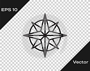 Black line Wind rose icon isolated on transparent background. Compass icon for travel. Navigation design. Vector