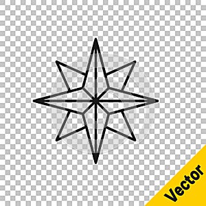 Black line Wind rose icon isolated on transparent background. Compass icon for travel. Navigation design. Vector