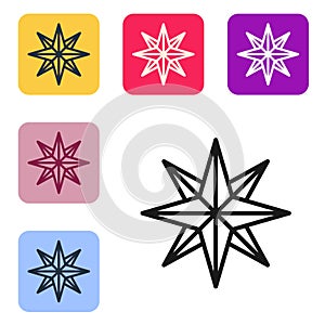 Black line Wind rose icon isolated on white background. Compass icon for travel. Navigation design. Set icons in color