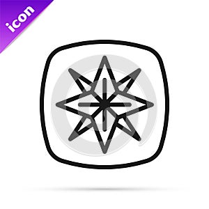 Black line Wind rose icon isolated on white background. Compass icon for travel. Navigation design. Vector