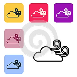 Black line Windy weather icon isolated on white background. Cloud and wind. Set icons in color square buttons. Vector