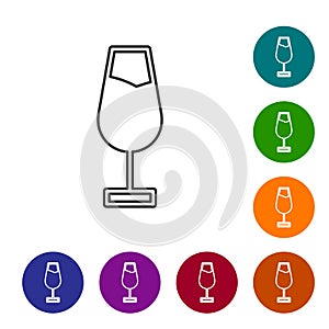 Black line Wine glass icon isolated on white background. Wineglass sign. Set icons in color circle buttons. Vector