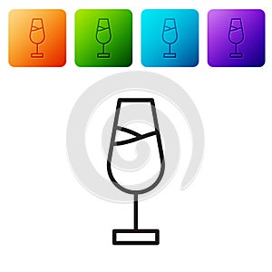 Black line Wine glass icon isolated on white background. Wineglass sign. Set icons in color square buttons. Vector