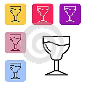 Black line Wine glass icon isolated on white background. Wineglass sign. Set icons in color square buttons. Vector