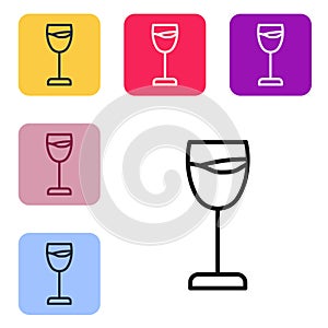 Black line Wine glass icon isolated on white background. Wineglass sign. Set icons in color square buttons. Vector