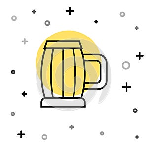 Black line Wooden beer mug icon isolated on white background. Random dynamic shapes. Vector