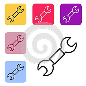 Black line Wrench spanner icon isolated on white background. Spanner repair tool. Service tool symbol. Set icons in