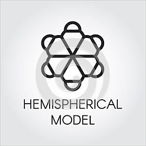 Black linear icon of hemispherical model. Contour label of chemical series. Half-sphere molecular label. Vector logo