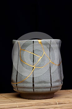 Black Lined Gold Kintsugi Cup photo