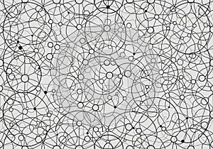 Black lines form intricate, web-like structures on a white background