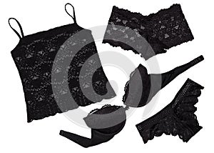 Black lingerie set isolated on white background photo