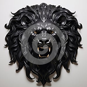 Black Lion Head Sculpture: Neoclassicism Wall Art