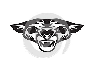 Black lioness face roaring on white background. Wild aggressive animal head as logo or mascot. Stylized tattoo, graphic image. Vec