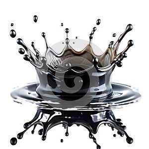 Black liquid crown splash and reflection on black background artistic artistic rendering