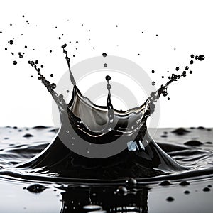 Black liquid splash isolated on white background