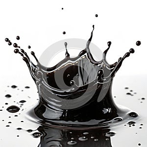 Black liquid splash isolated on white background
