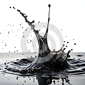 Black liquid splashes isolated on white background